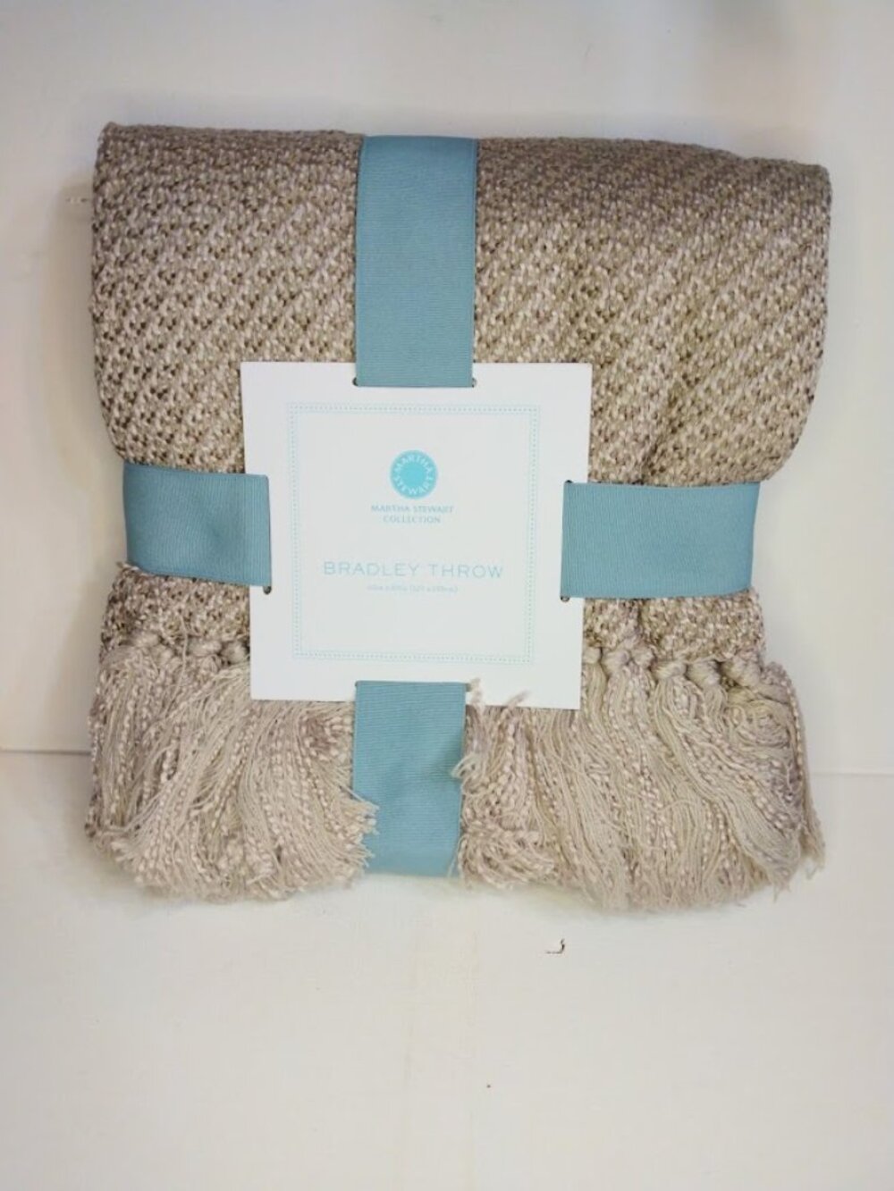 Martha Stewart Collection Bradley Throw Blanket Beige 50 x 60 Fringe NEW Cozy